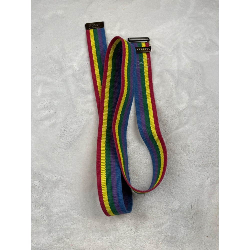 Posey Rainbow Stripe‎ Belt Silver Tone Buckle Colorful Woven Adjustable